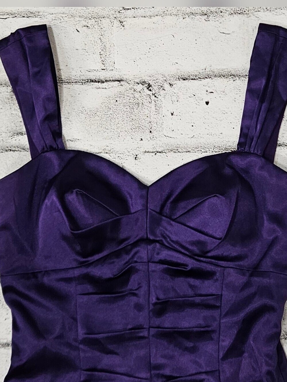 Morgan & Co Purple Satin Cocktail Dress Sweetheart Sheath Size 3 4 - Picture 6 of 14